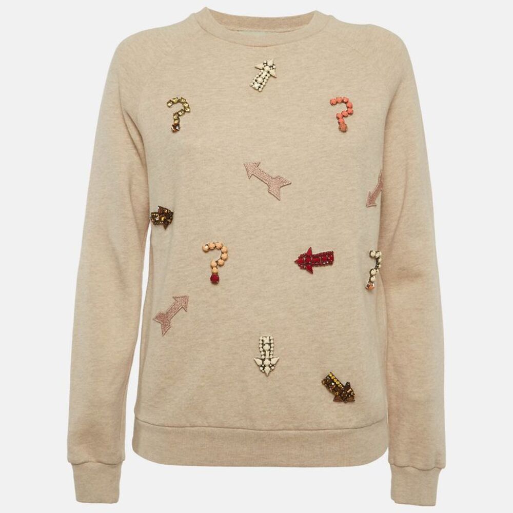 Stella Mccartney Beige Embellished Cotton Knit Sweatshirt S